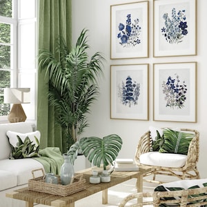 Láminas de arte de flores silvestres azules: Juego botánico vintage de 4 láminas