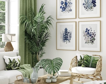 Blue Wildflower Art Prints: Vintage Botanical Set of 4