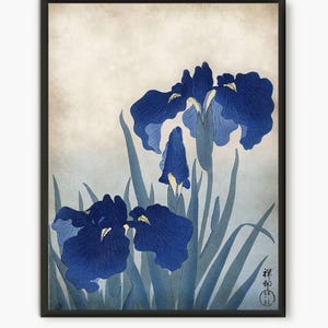 Japanese botanical art iris painting flower decor, Japan art zen garden art, Japanese print antique art poster garden decoration