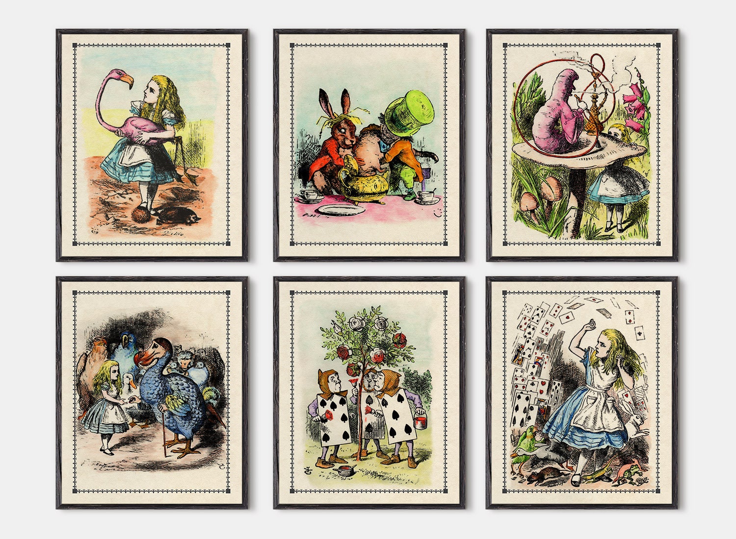 "TEA PARTY" FRENCH TAPESTRY PILLOW ALICE IN WONDERLAND IMPORTED 9" x 9" 
