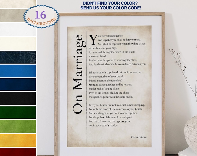 Kahlil Gibran Quote on Marriage Print - Custom Inspirational quote -  Typography Art for Home Decor - Personalized Colors  Sizes Available