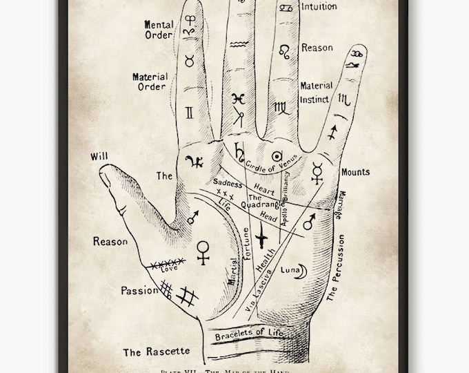 Palmistry art, palmistry hand, palmistry wall art, vintage palmistry, palm print, palmistry guide, illustration print, palmistry, art print