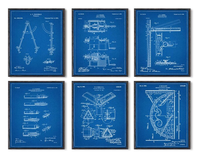 Architectural prints Set of 6 prints Architectural drawings, Ruler Compass Pencil holder Gift for architect #P109
