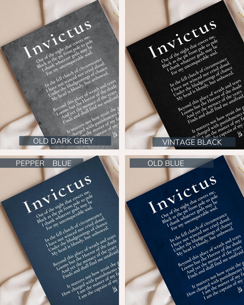 four different color variations of the same text, which appears to be a poem or a list of lines. The text is written in a modern, sans-serif font and is displayed in black, grey, blue, and navy blue colors.