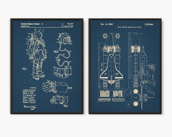 NASA Space Shuttle Poster set of 2 prints Space Nursery Boys Room Decor,Rocket Ship Decor Spaceship Theme Outer Space Print,Nasa Gift#P328