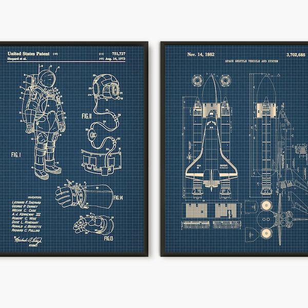 NASA Space Shuttle Poster set of 2 prints Space Nursery Boys Room Decor,Rocket Ship Decor Spaceship Theme Outer Space Print,Nasa Gift#P328