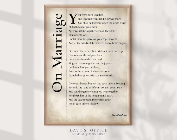 Kahlil Gibran 'On Marriage' Quote Print: Inspirational Typography Art