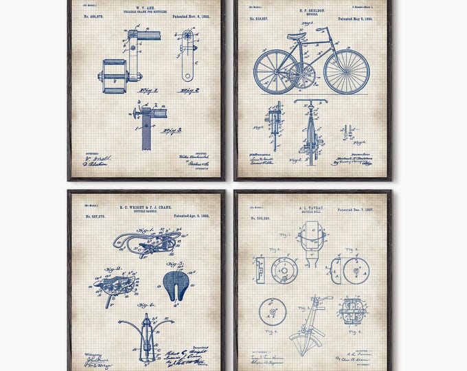 Bicycle patent prints, Set of 4 Prints #P24