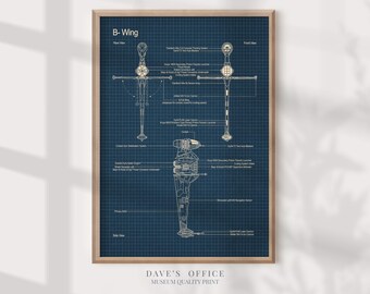 Star Wars B-Wing Blueprint Art Print: Millennium Falcon Patent Poster