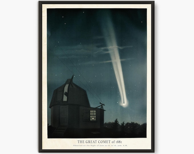 Vintage astronomical illustration Great Comet, Space illustrations planet prints, Outer Space poster print science wall art