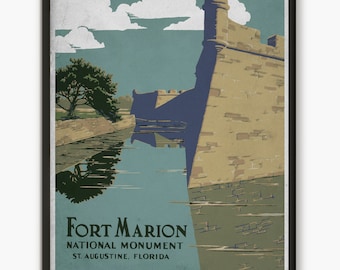 National Park poster, Fort Marion, Travel poster, vintage print