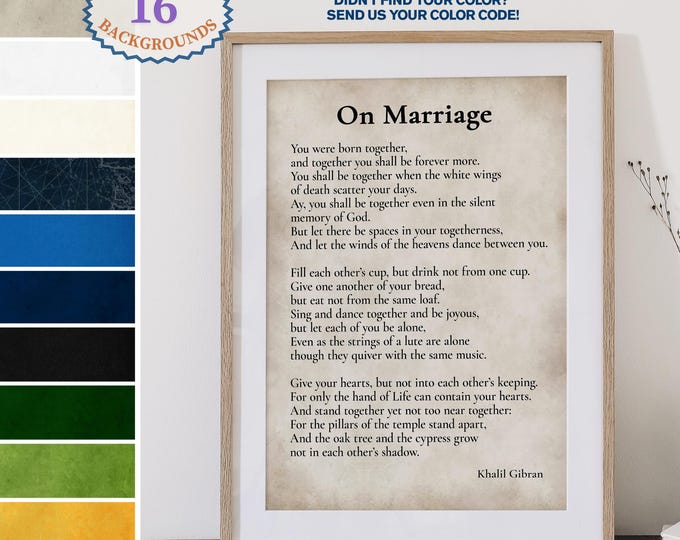 Marriage Quote Print Kahlil Gibran Inspirational Typography Art Wall Decor for Wedding Gift and Relationship Motivation