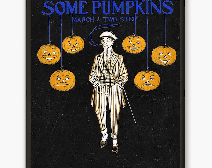 Vintage Halloween Pumpkin Decor - Ragtime sheet music cover Orange Pumpkins poster for Retro Party Atmosphere