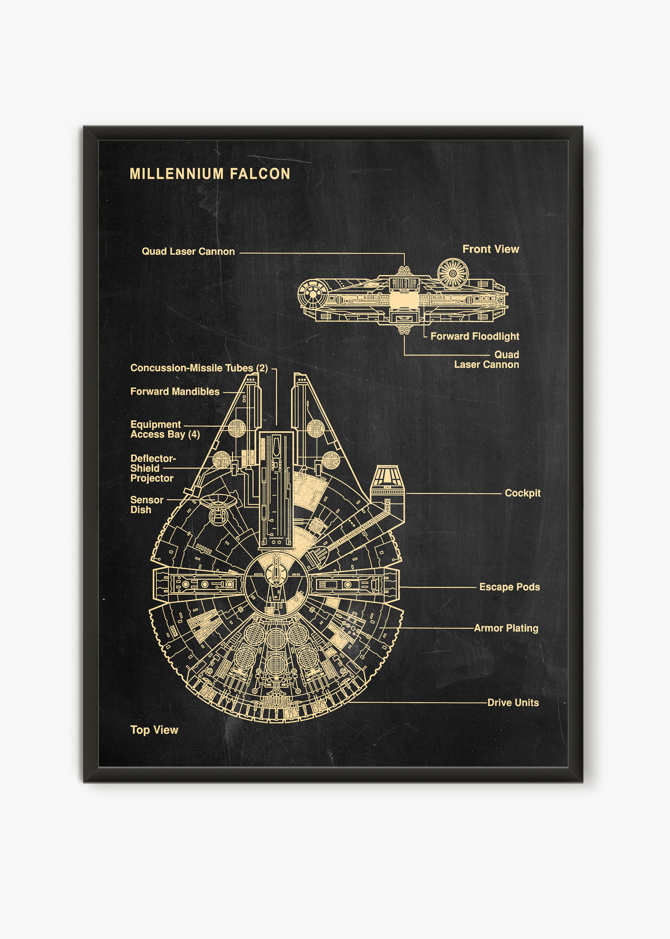 millennium falcon blueprint poster