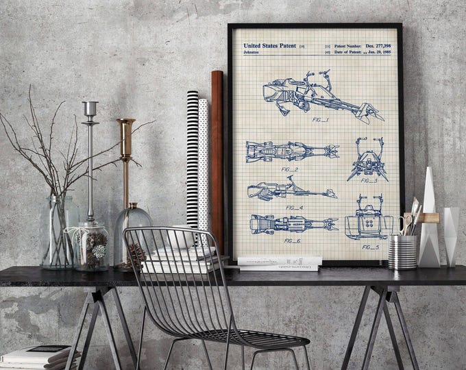 Star Wars,Speeder Bike,Blueprint Art,Speeder Bike,Return of the Jedi,Anakin Poster,Son room,Daughter gift,Grid Paper, Patent, Wall Art #P113