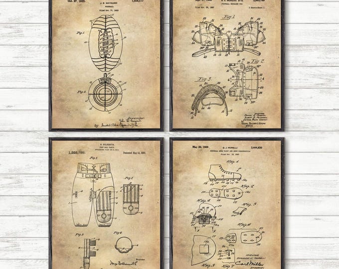 Vintage Football Patent Print, Football Print, Football Poster, Football Blueprint Wall Art, Gift for him, Home Decor, Set Of 4 Prints #P235