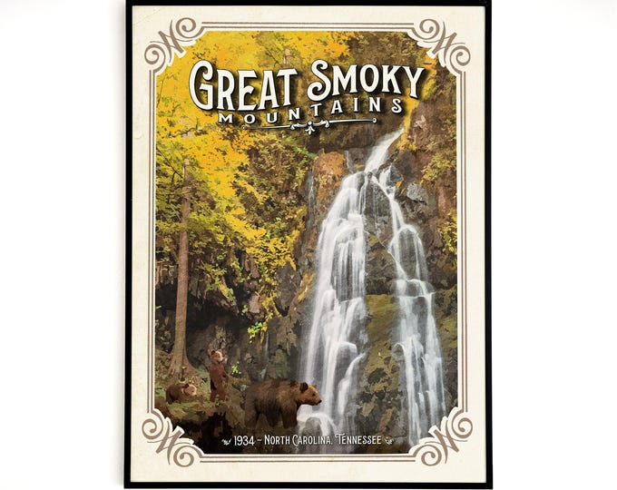 Great Smoky Mountains Poster 1934, Smoky Mountains wall art, National Park Art Print, Travel poster