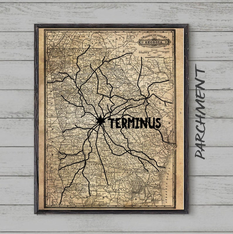 The Walking Dead poster, Terminus Replica Map, Vintage Design,Zombie,Negan,Lucille Bat,Ezekiel,Watch Party Gift, Wall Art Poster, Print parchment