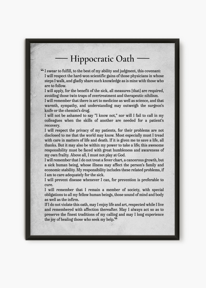 The hippocratic oath, medical gift vintage white