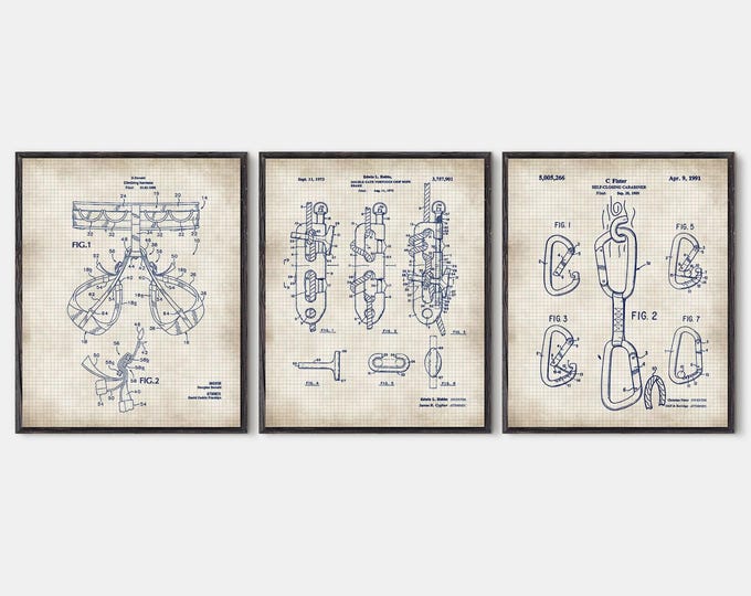 Climbing Gear Patent Art Prints: Set of 3