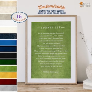 Shakespeare Sonnet 116 Print, Custom poem print, Personalized Poem anniversary gift, Classic Valentine Gift, Inspirational Quote Poster