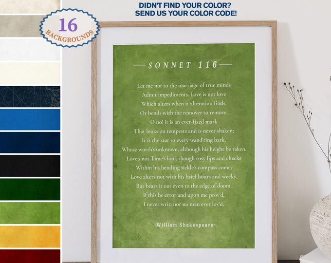 Custom poem print, Shakespeare Sonnet 116 Print, Personalized Poem anniversary gift, Classic Valentine Gift, Inspirational Quote Poster