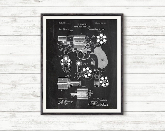 Revolver Poster, Firearm Decor, Colt firearm Revolve, Vintage Revolver, Gun Wall Art, Home Decor, Colt Firearm, Gun Art, Revolver Patent #P6