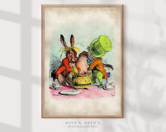 Alice in Wonderland Print: whimsical wall art Mad Hatter Tea Party watercolo poster