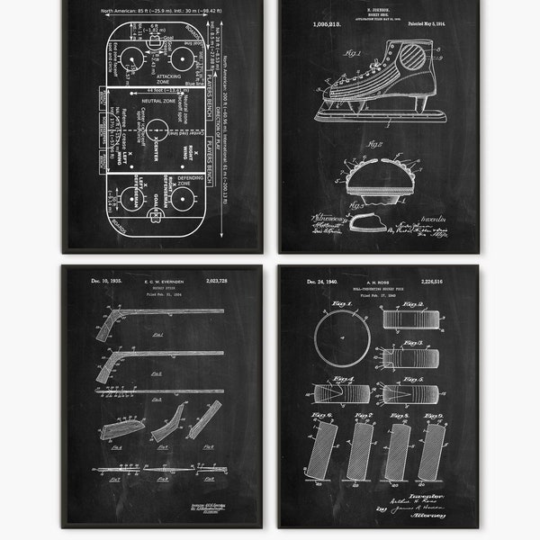 Ice Hockey Patent Print Set Of 4, Sport Poster, Ice Hockey Rink ,Hockey Patent, Ice Hockey Rink, Puck, Dorm Room Decor #P343