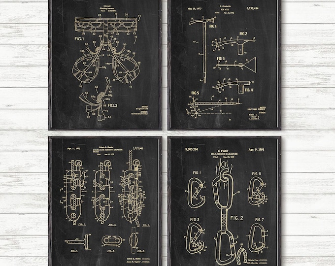 Rock Climbing Patent Prints - Set of 4 Vintage Wall Decor