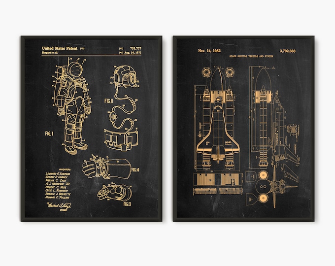 NASA Space Shuttle Poster set of 2 prints Space Nursery Boys Room Decor,Rocket Ship Decor Spaceship Theme Outer Space Print,Nasa Gift#P328