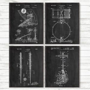 Drum Patent Art Prints: Percussion Room Decor, Set of 4