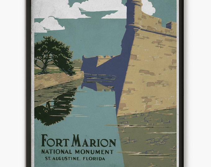 National Park poster, Fort Marion, Travel poster, vintage print