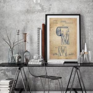 Impresión artística de papel higiénico, rollo de papel higiénico, patente de papel higiénico, arte vintage de baño, plano de baño, impresión de baño, impresiones de patentes de baño #P11