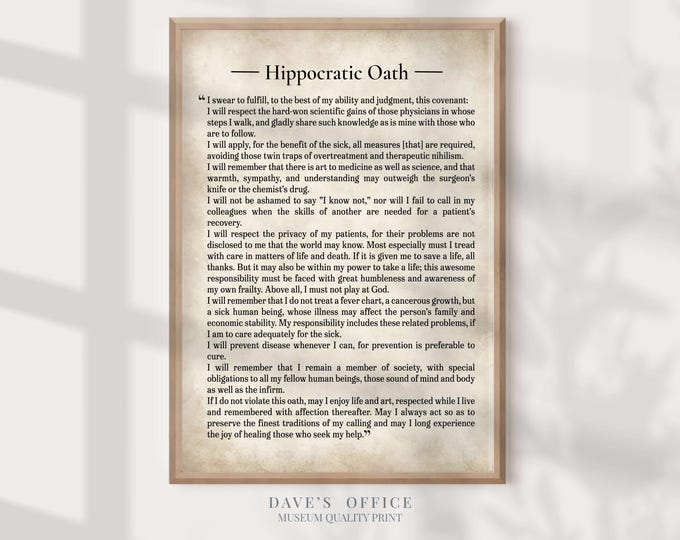 The hippocratic oath, medical gift  , framed print, canvas frame