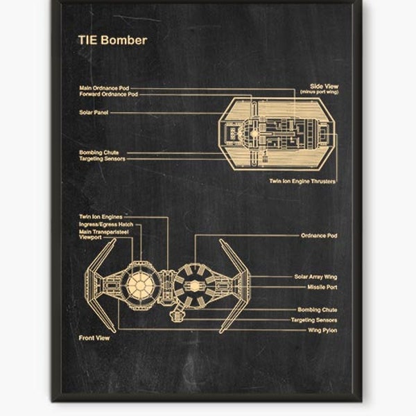 Tie Bomber, Blueprint,Patent Star Wars, patent Poster,Tie Bomber, Print,Star Wars Print,Movie Art,Star Wars P250