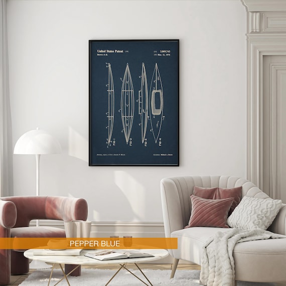 Kayak Patent Art Print,  Kayaking Poster, Lake house decor