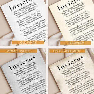 four different printed pages of text, each with a different color and font style. The text appears to be a poem or a passage from a book, and the color and font choices create a visually interesting and artistic composition.