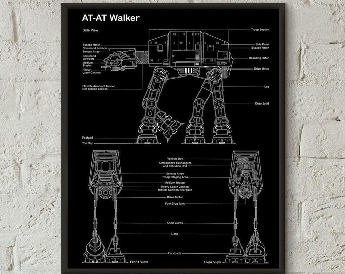 Star Wars Art at at walker, AT-AT Vintage Art, at at Blueprint, at at Poster,  star wars Print,Wall Art, Star wars gift #P240