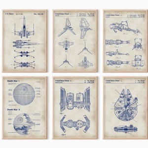 Conjunto de 6 impresiones de Star Spacecraft, póster de patente de Space Wars, arte mural de nave espacial de ciencia ficción