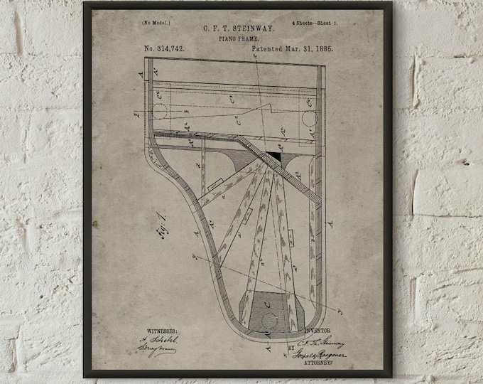 Steinway Grand Piano Patent Poster,Piano Patent Print,Music Room Decor,Piano Art,Musician Gifts,Steinway print,piano print,music poster #P38
