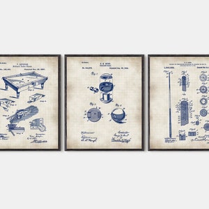 Billiards Patent Art Prints: Game Room Decor, Set of 3