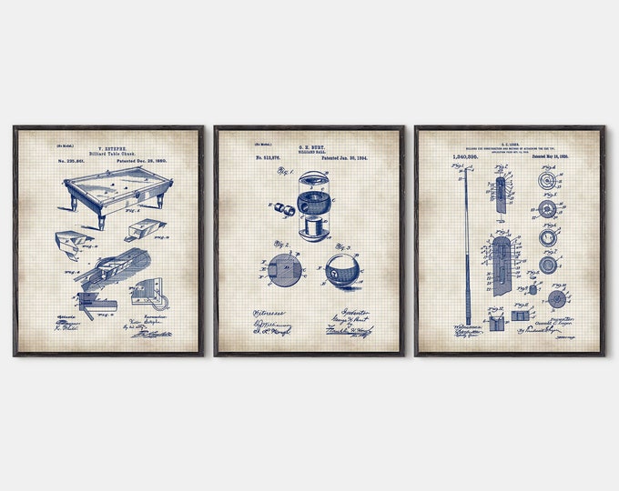 Billiards Pool game, Set of 3 prints Pool Billiards Pool Table Billiards Art, Billiards Patent Game room Patent print Fine art print #P259