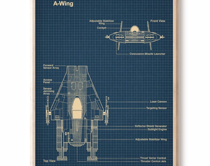 A wing,Blueprint,Patent Star Wars,Poster,Millennium Falcon Print,Star Wars Print,Millennium Falcon Art,Star Wars P94