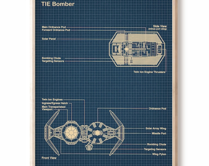 Tie Bomber, Blueprint,Patent Star Wars, patent Poster,Tie Bomber, Print,Star Wars Print,Movie Art,Star Wars P250