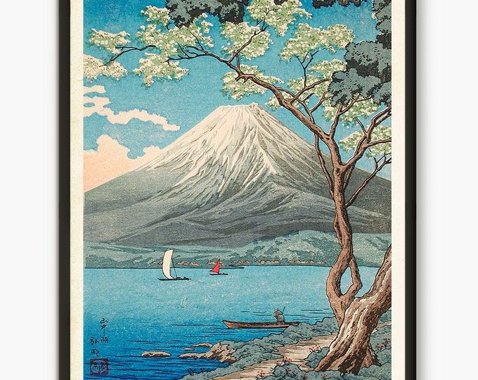ukiyo-e Mount Fuji vintage Wall art - Mount Fuji from Lake Yamanaka - Takahashi Hiroaki Japanese art, Japanese woodblock print