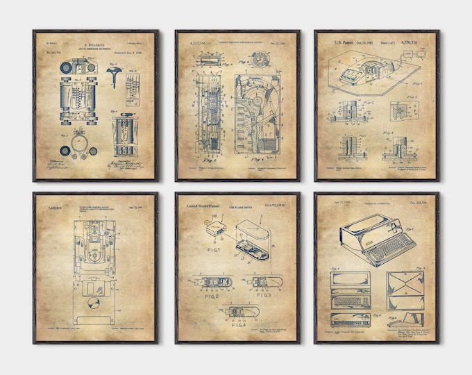Computer patent, computer decor, computer print, patent decor, blueprint poster, geek gifts, patent print, office wall art set of 6  P310