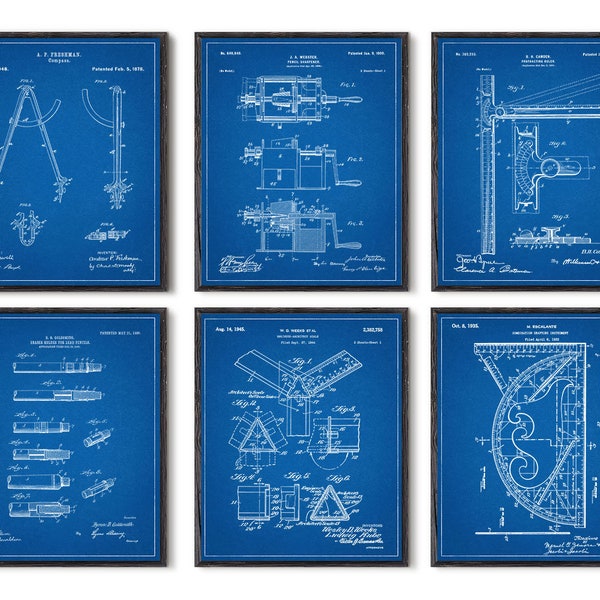 Architectural prints Set of 6 prints Architectural drawings, Ruler Compass Pencil holder Gift for architect #P109