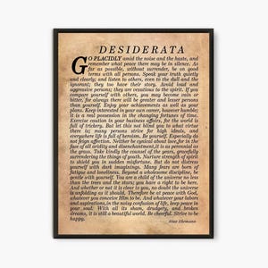 Desiderata print, aangepaste quote print, desiderata gedicht, desiderata poster, poëzie kunst aan de muur, afstudeercadeau, afstudeeridee