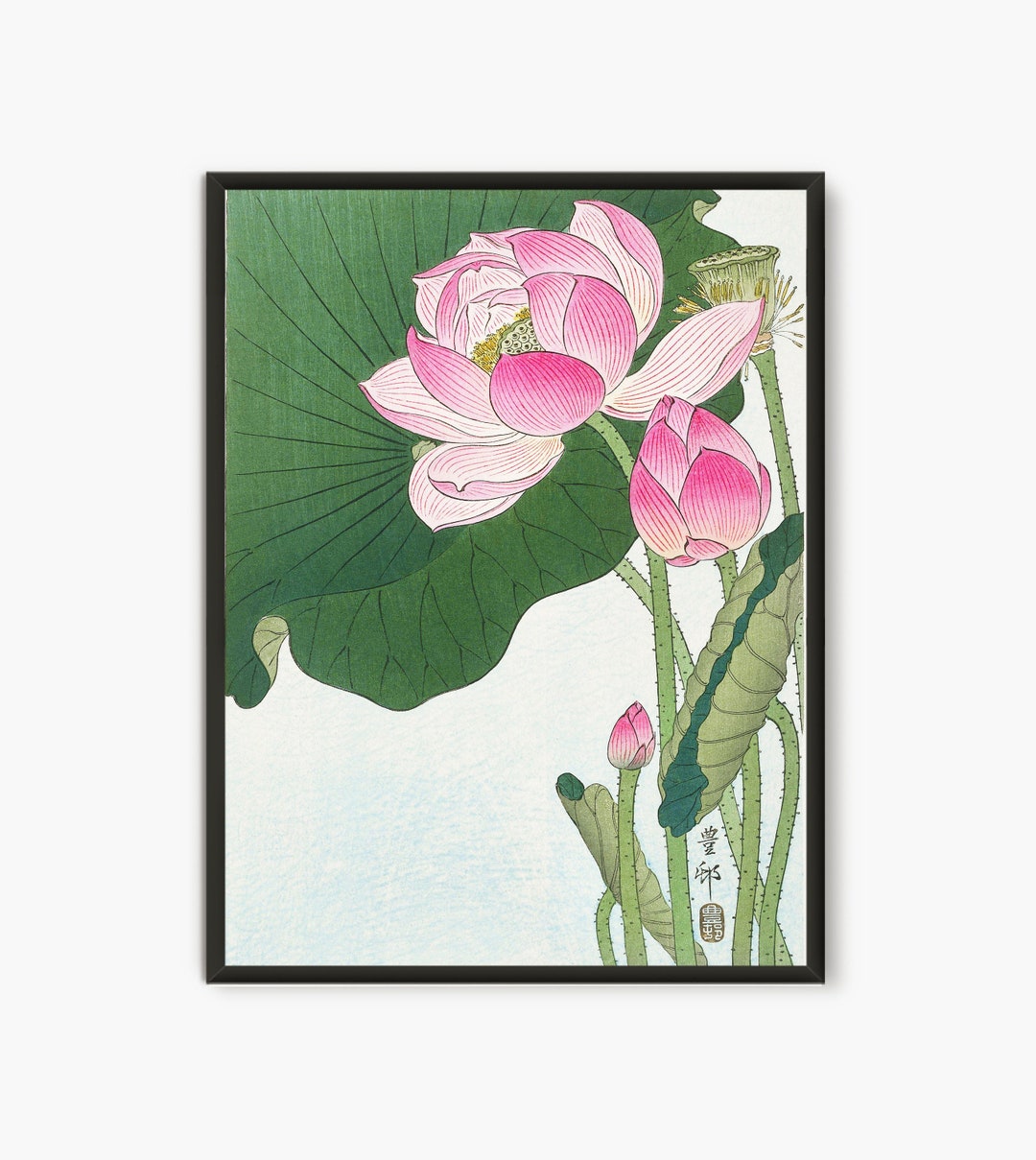 Lotus Flower Woodblock Print, Japanese Botanical Art Lotus Flower ...